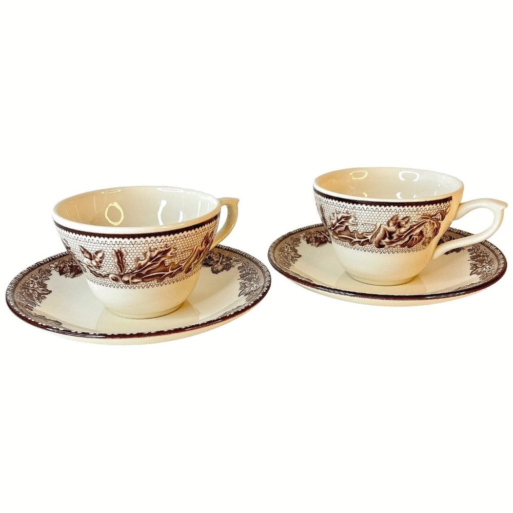 2 Sets Josiah Wedgwood And Sons Plymouth Cup And Saucer For Williams Sonoma VTG
